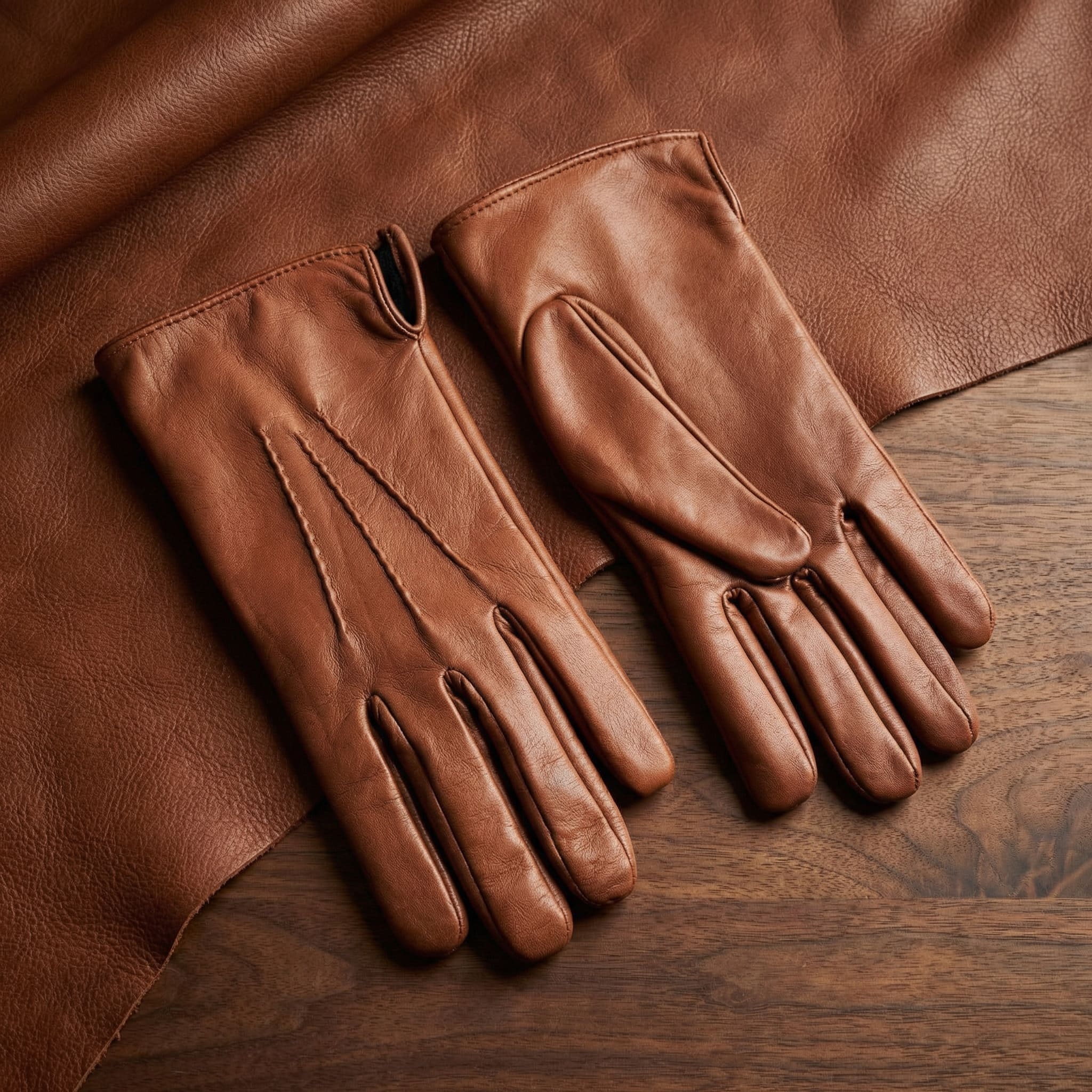 Herren Winterhandschuhe, Lammleder, Korkfarben, Innennaht