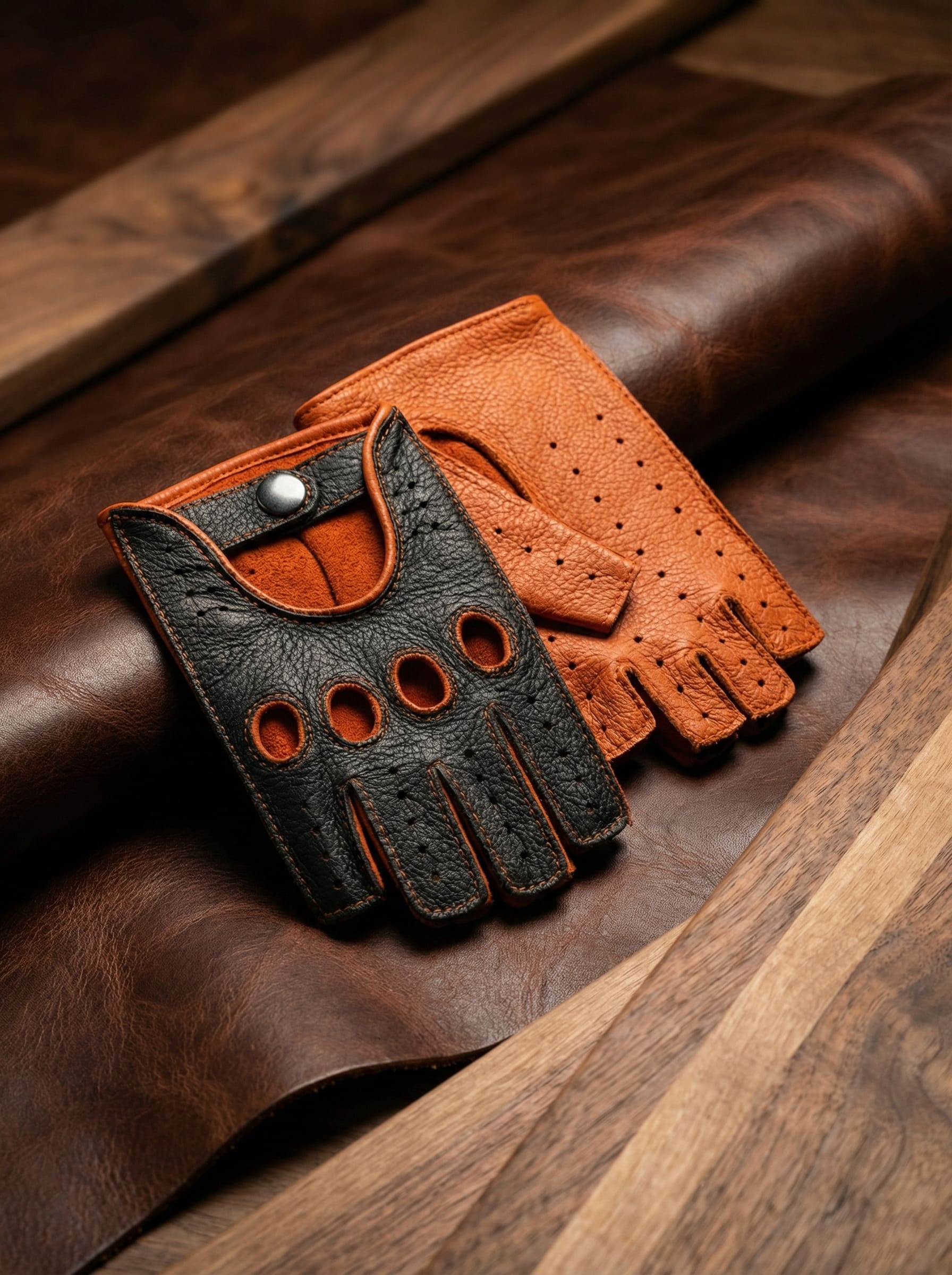 Damen Fingerlose Handschuhe Orange & Schwarz