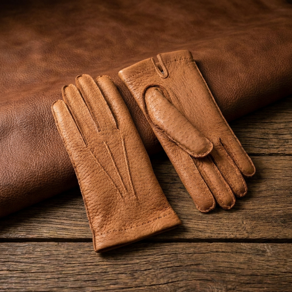 Damen Winterhandschuhe, Peccary-Leder, Korkfarben – NM Gloves