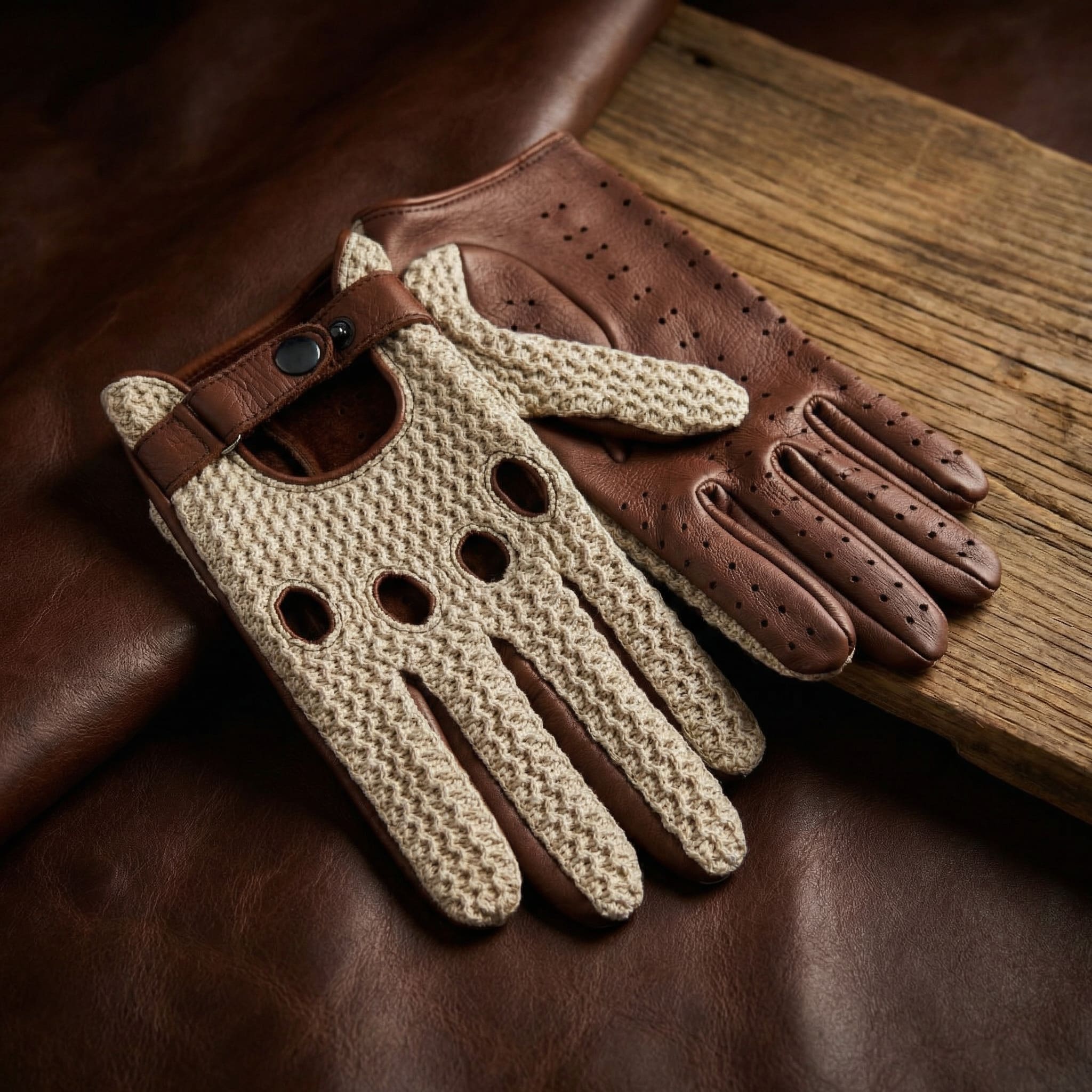 Herren Häkel-Fahrhandschuhe, Cognac, Innennaht – NM Gloves