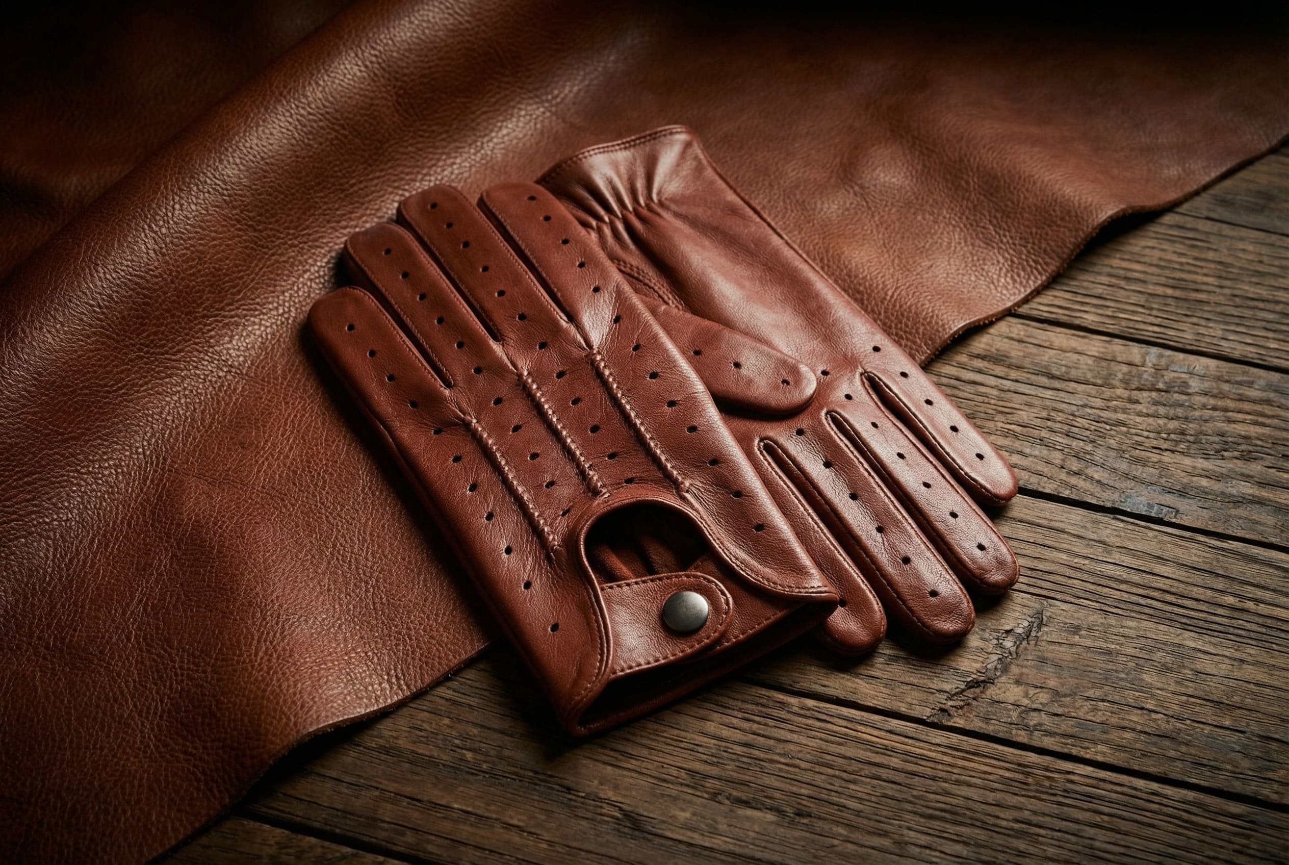 Men's Cognac Thin Lambskin Driving Gloves