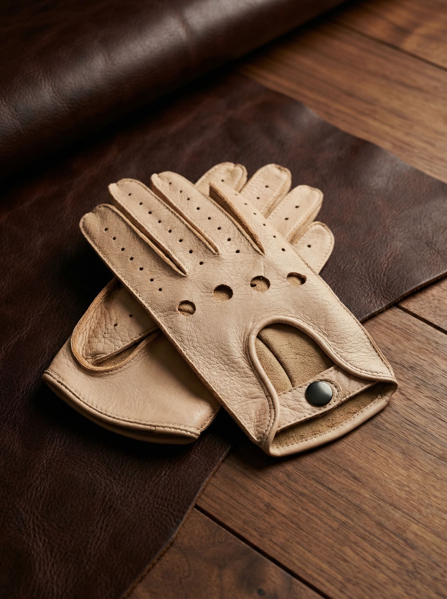 Damen Fahrhandschuhe, Hirschleder, Beige, handgefertigt – NM Gloves