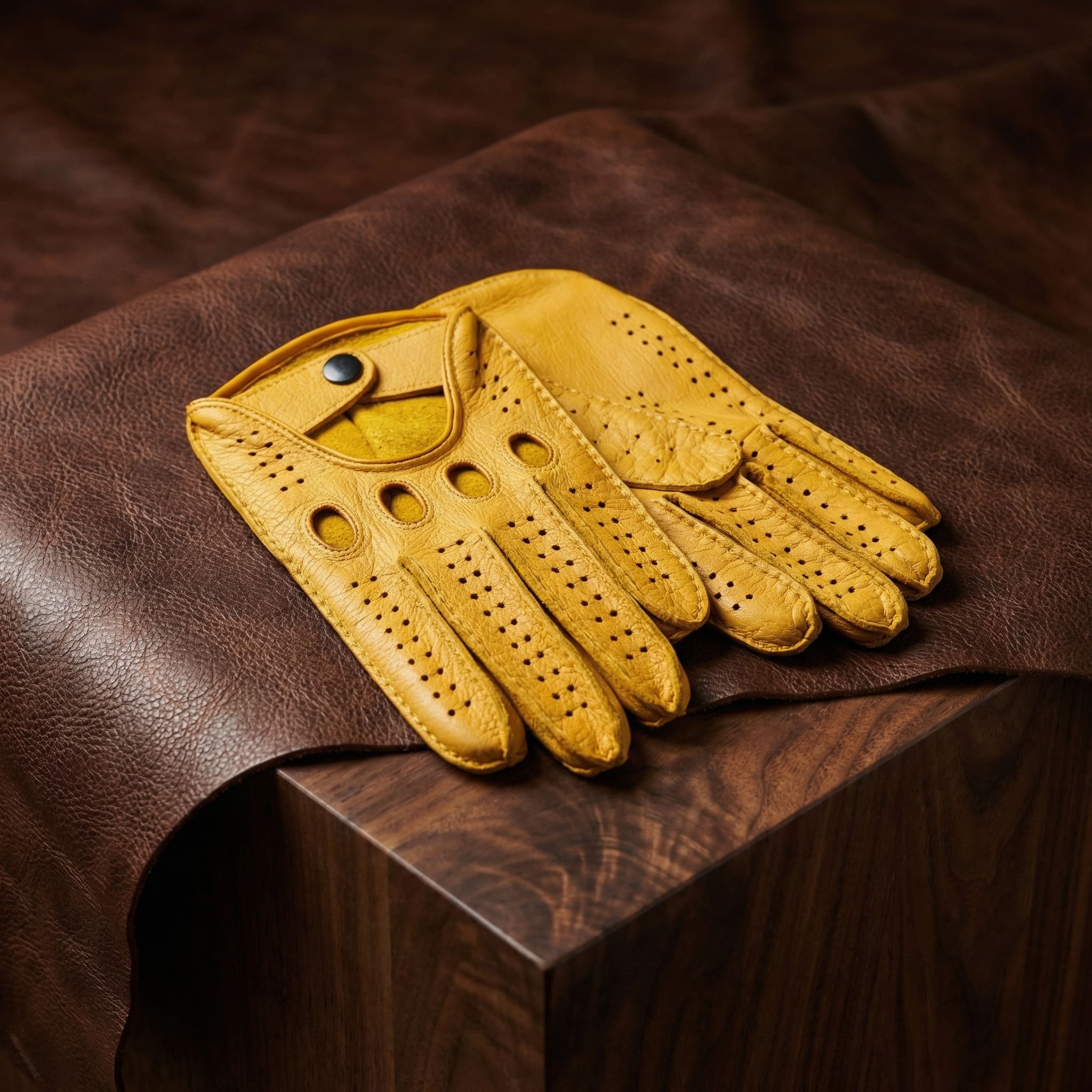 hirschleder handschuhe herren Herren Leder-Fahrhandschuhe – Gelb, Hirschleder, Handgefertigt – NM Gloves