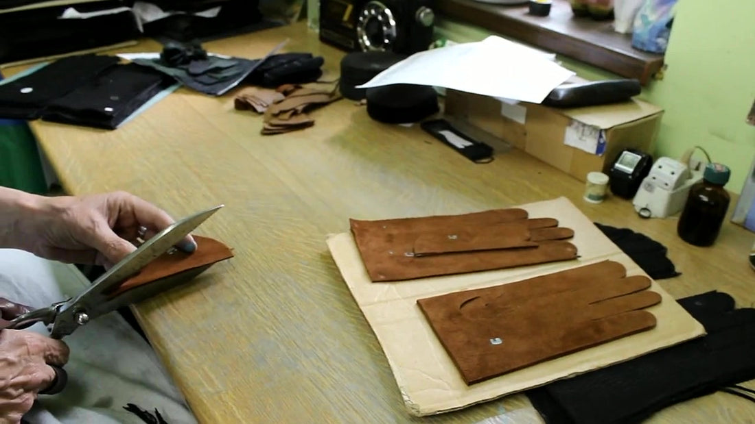 Cutting deerskin with glove shears