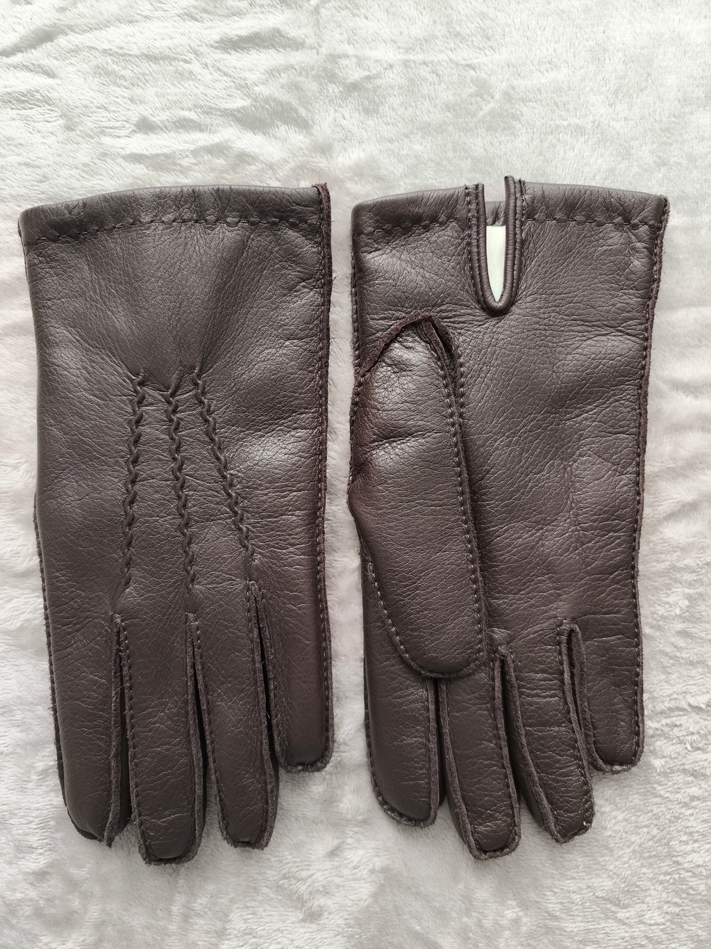 Herren Winterhandschuhe aus schwarzem Hirschleder mit Kaninchenfell-Futter