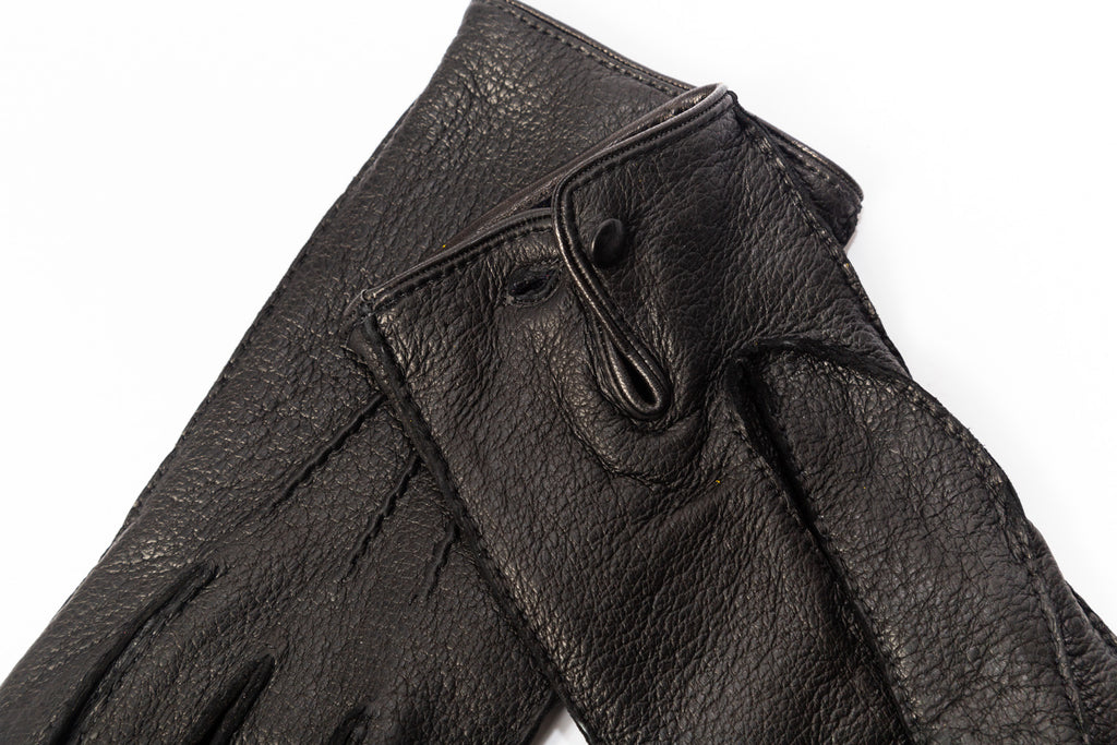 Men's Peccary Leather Winter Gloves – Cashmere Lined with Button Closure Black