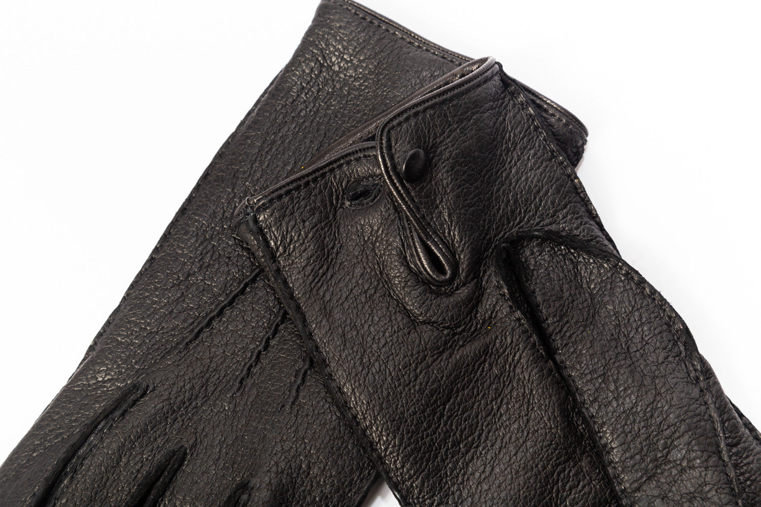 Men's Peccary Leather Winter Gloves – Cashmere Lined with Button Closure Black