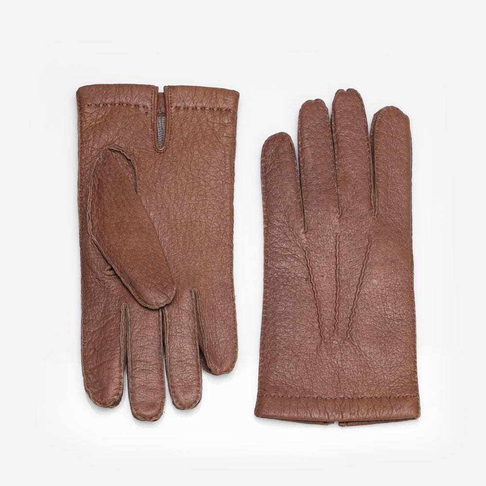 Men's peccary winter leather gloves cashmere lined cognac