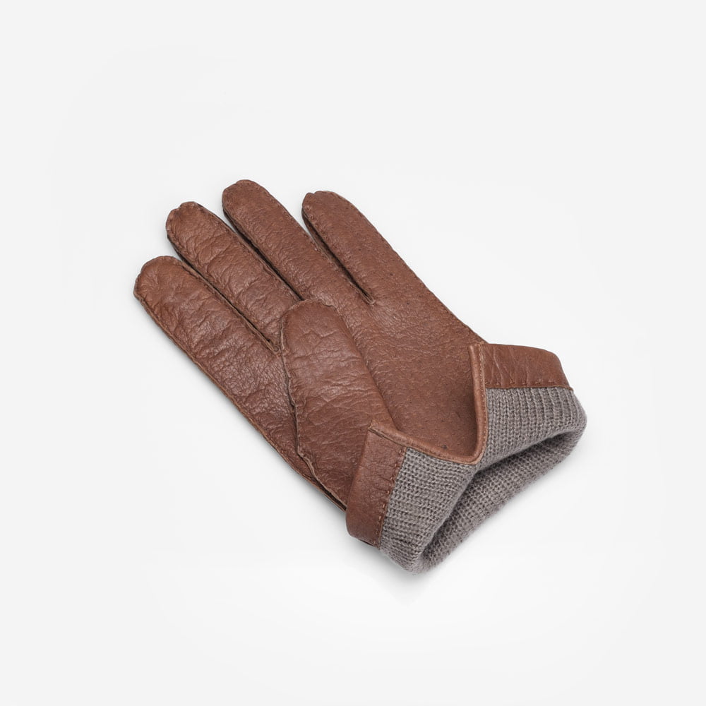 Men's peccary winter leather gloves cashmere lined cognac