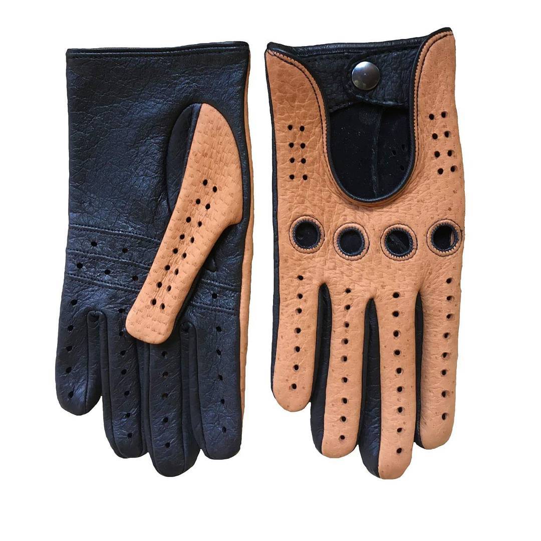 Men’s Peccary Leather Driving Gloves  Black & Cork