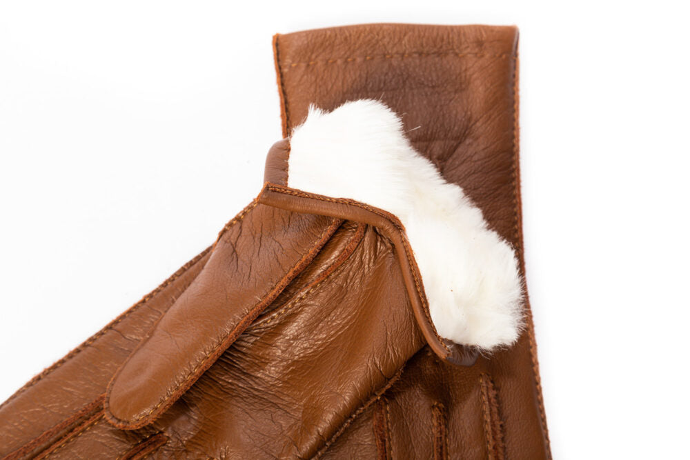 Men’s Camel Brown Deerskin Winter Gloves with Rabbit Fur Lining