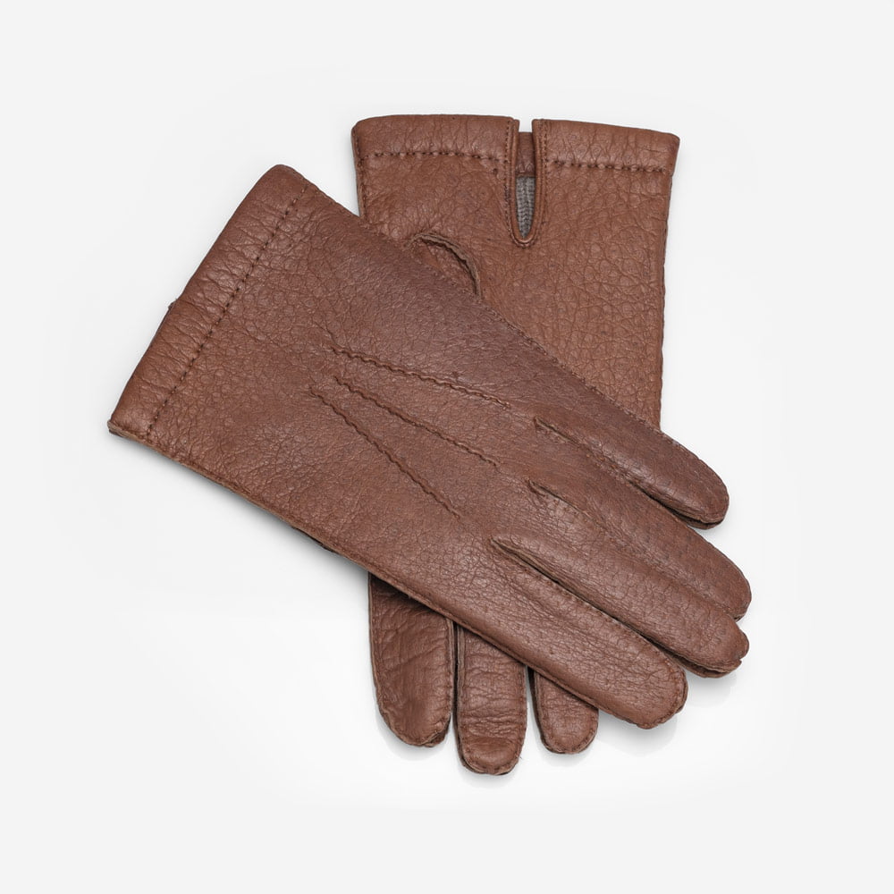 Men's peccary winter leather gloves cashmere lined cognac