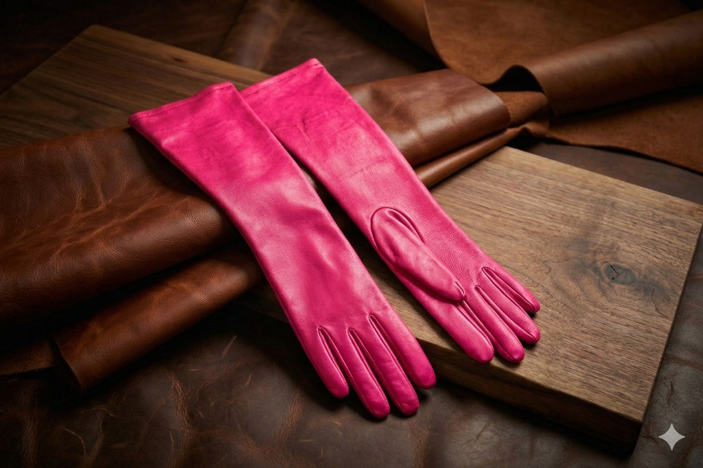 Damen Halb lange Handschuhe aus schwarzem Lammleder 28–30 cm mit Seidenfutter