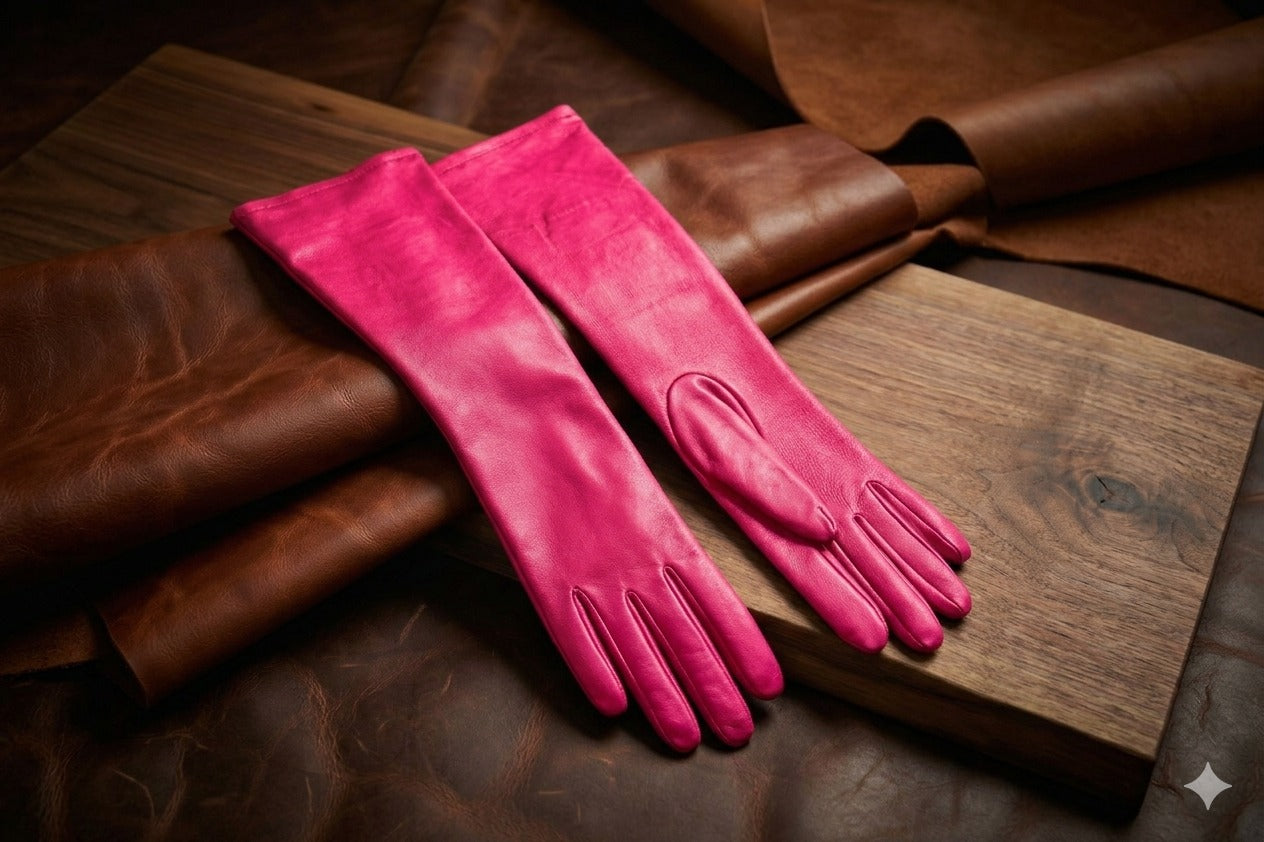 Women’s Black Lambskin Semi-Long Gloves 28–30 CM with Silk Lining