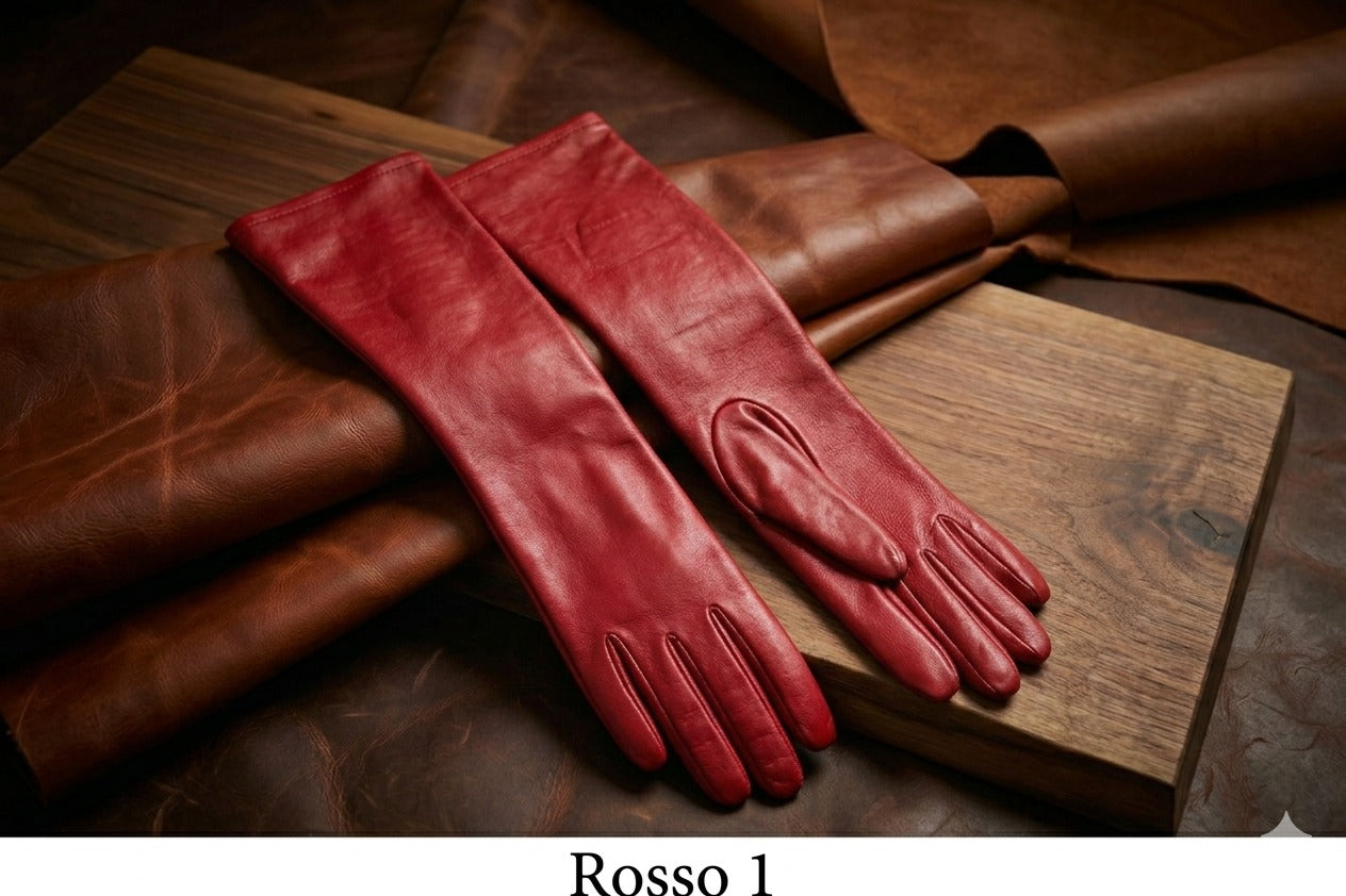 Women’s Black Lambskin Semi-Long Gloves 28–30 CM with Silk Lining