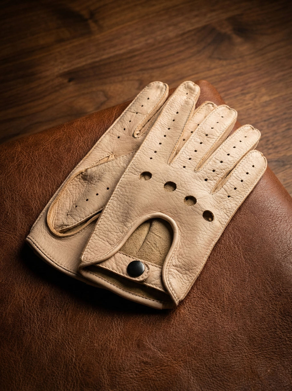 Women’s Beige Deerskin Driving Gloves – Handcrafted