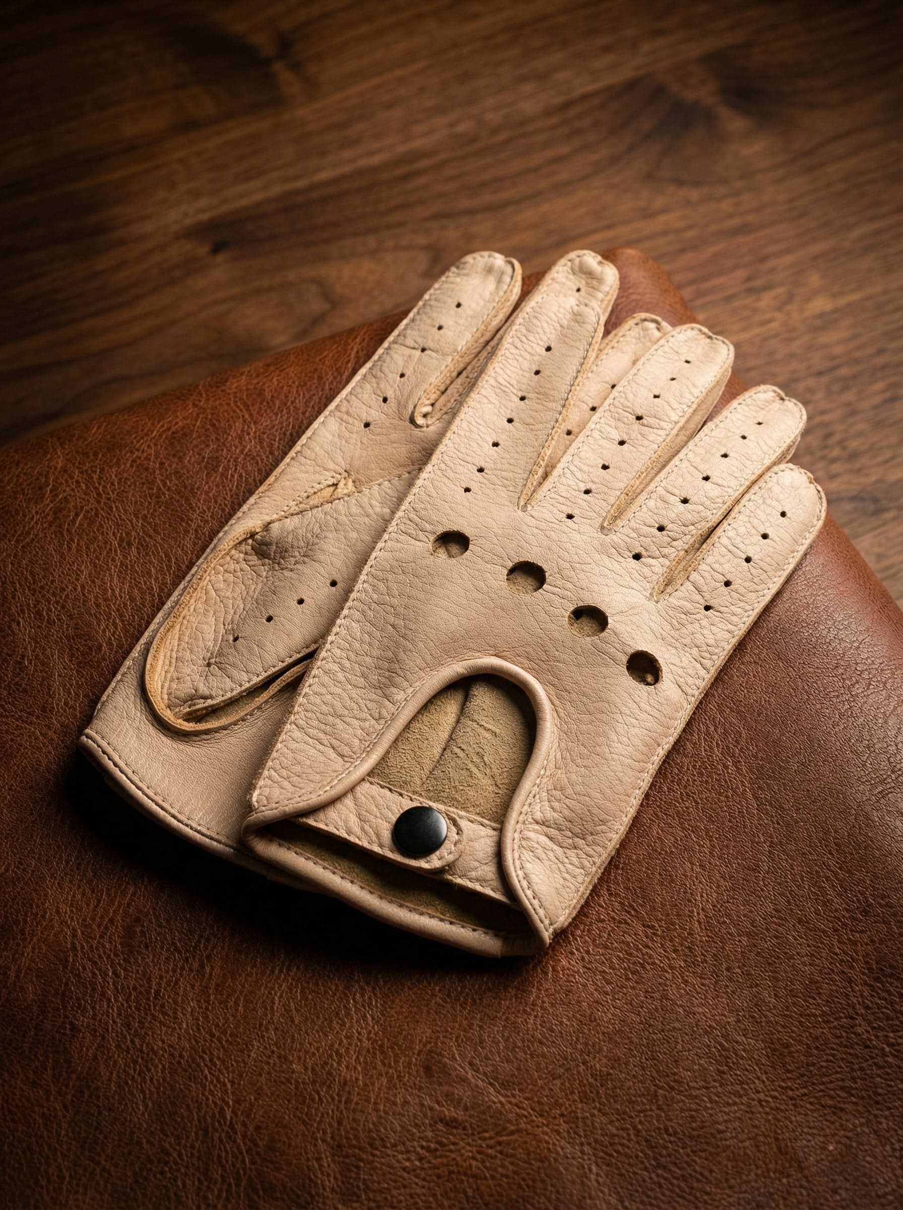 Women’s Beige Deerskin Driving Gloves – Handcrafted