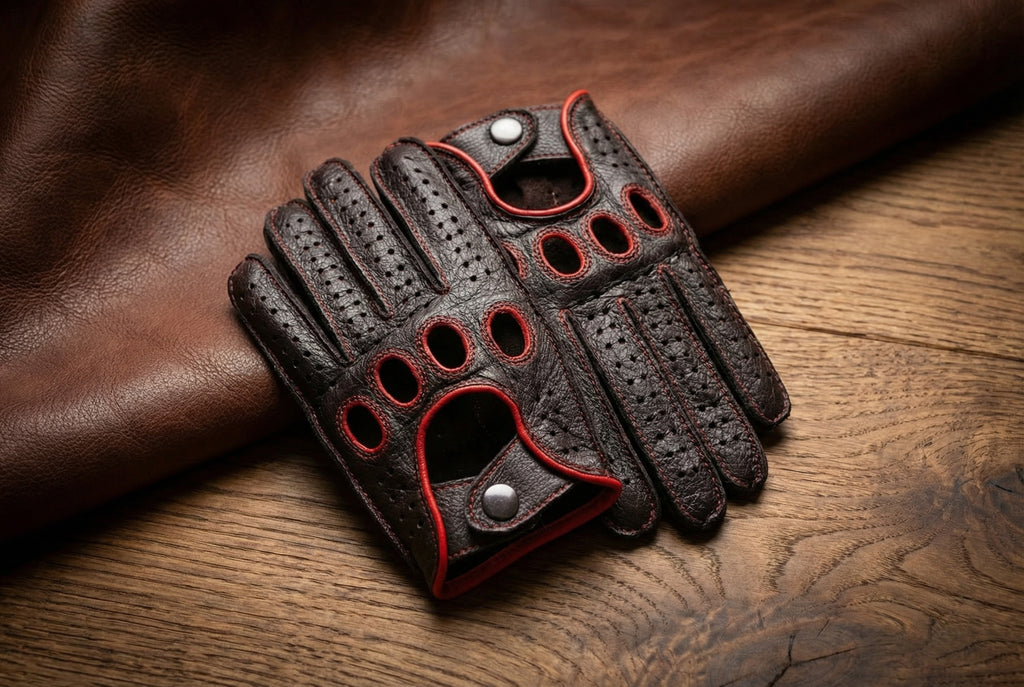 Men's driving leather gloves deerskin black red