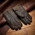 Men’s Dark Brown Deerskin Winter Gloves – Hand Sewn with Yellow Detailing