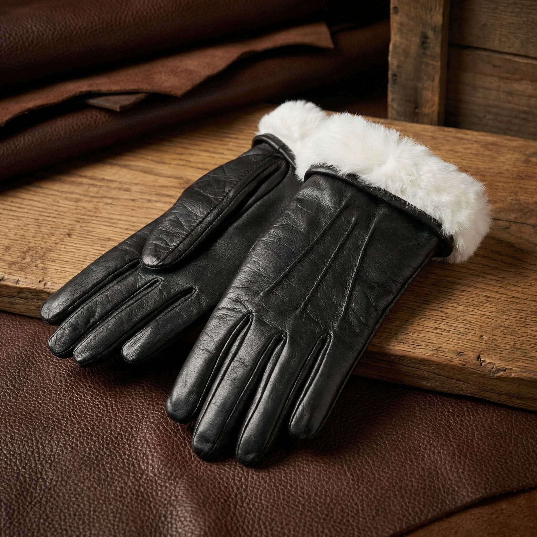 Men’s Black Lambskin Winter Gloves – Rabbit Fur Lined