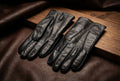 Men’s Black Lambskin Winter Gloves with Rabbit Fur Lining and Sky Blue Stitching
