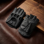 Women's Peccary Fingerless Leather Gloves – Black, Palm Padded