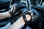 Herren Nappaleder-Fahrhandschuhe – Schwarz mit roter Naht