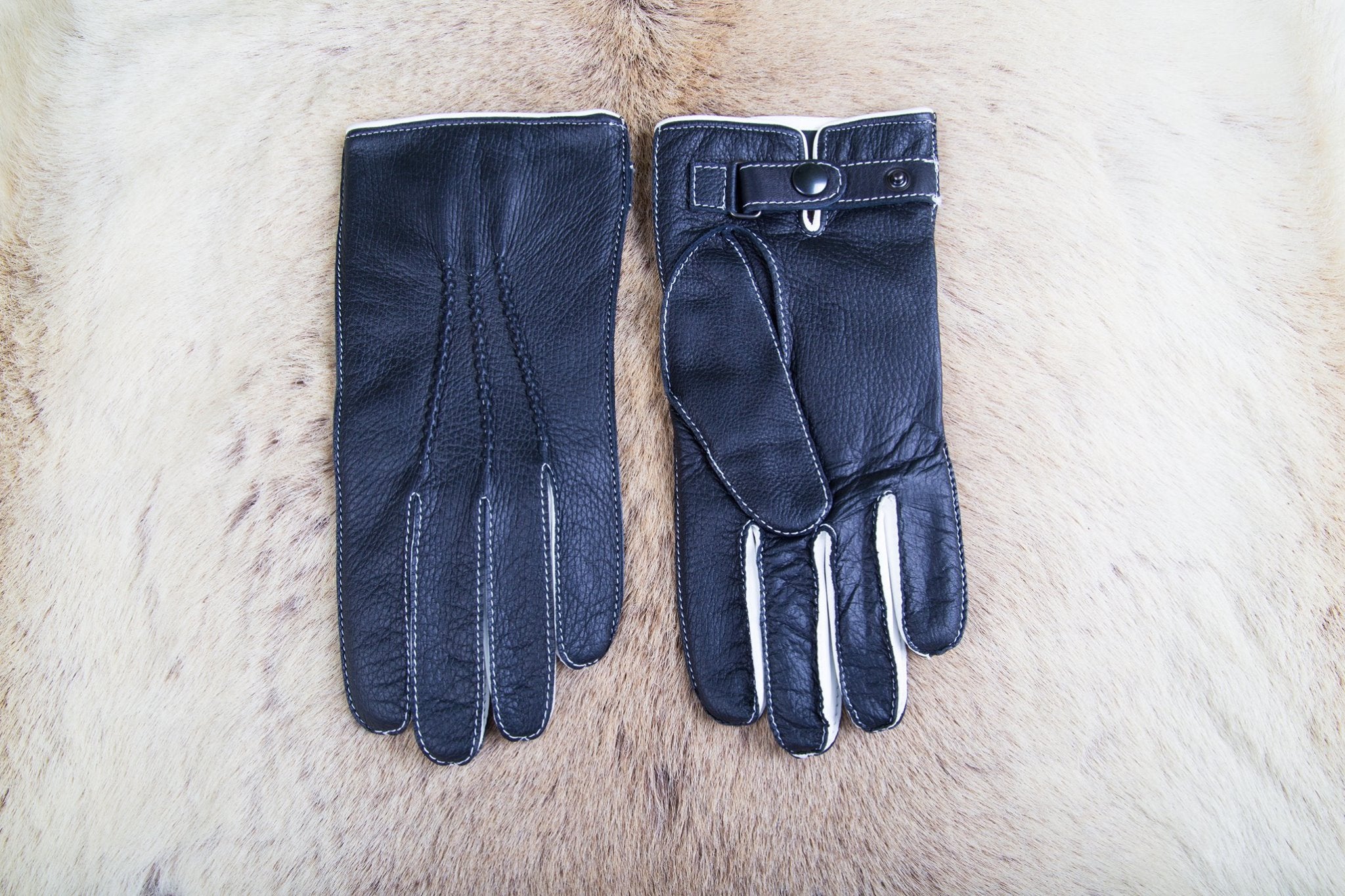 Men's Winter Gloves Black Deerskin White Cashmere Lining