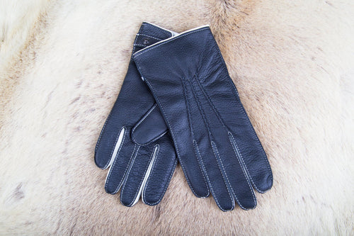 Men's Winter Gloves Black Deerskin White Cashmere Lining