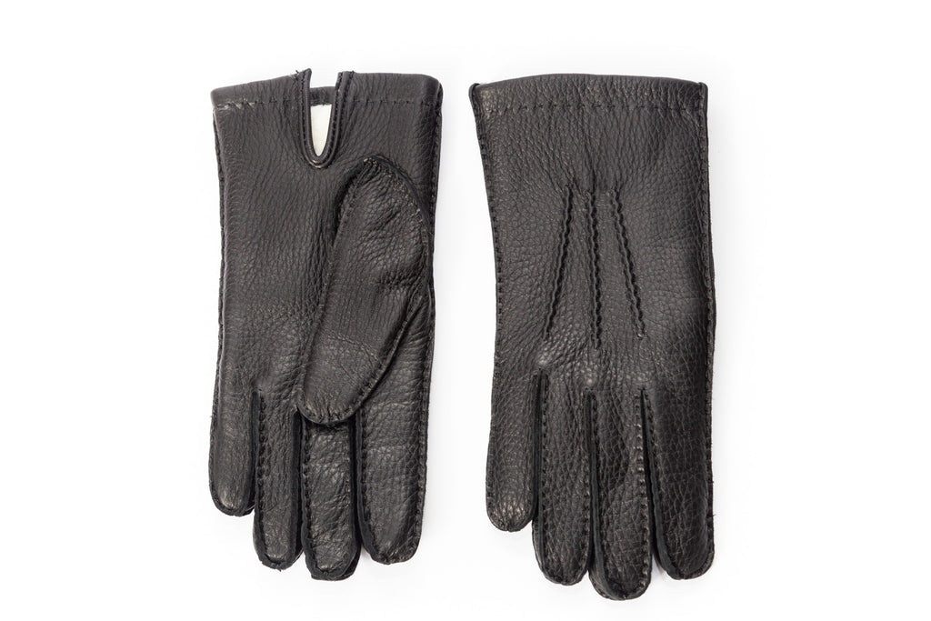 Herren Winterhandschuhe aus schwarzem Hirschleder mit Kaninchenfell-Futter