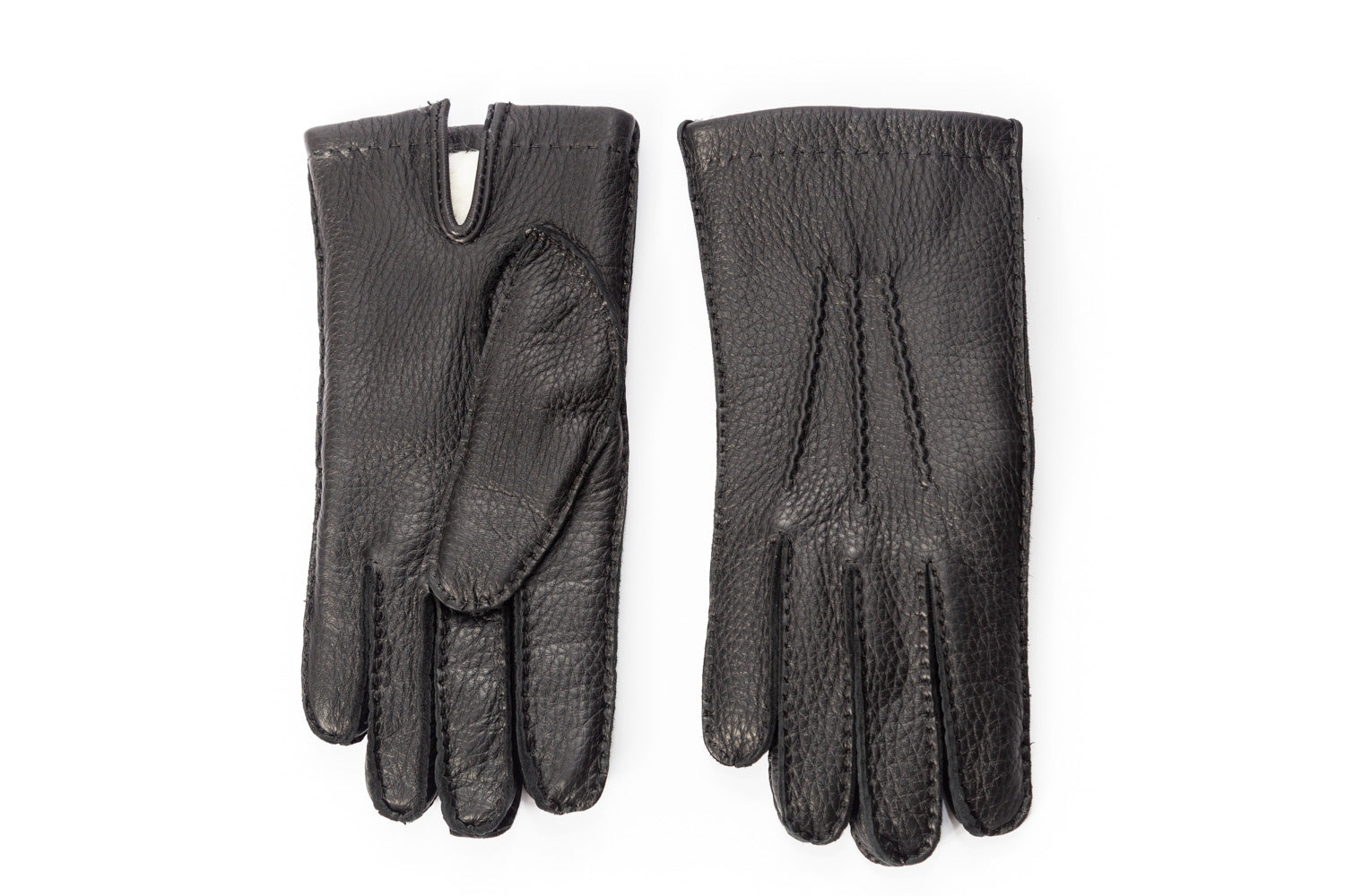 Herren Winterhandschuhe aus schwarzem Hirschleder mit Kaninchenfell-Futter