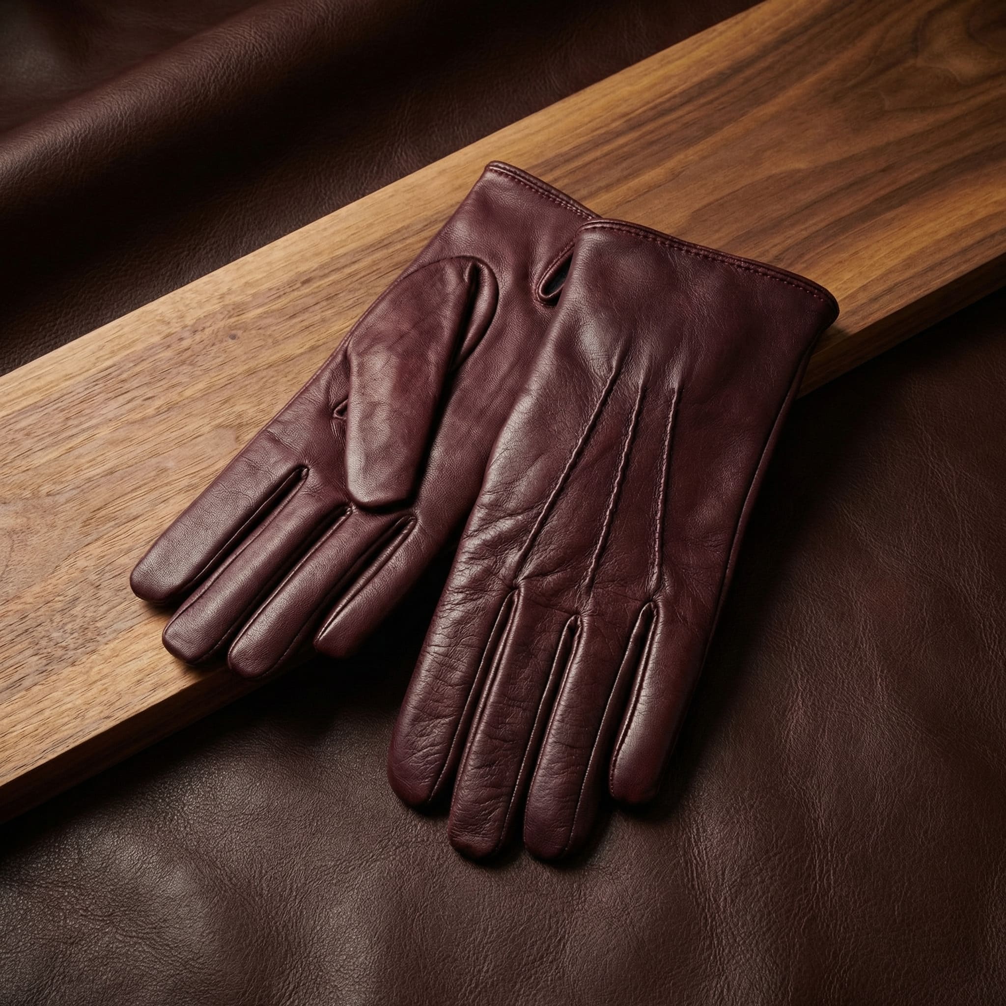 Damen Winterhandschuhe aus bordeauxfarbenem Nappaleder mit Kaschmir-Futter