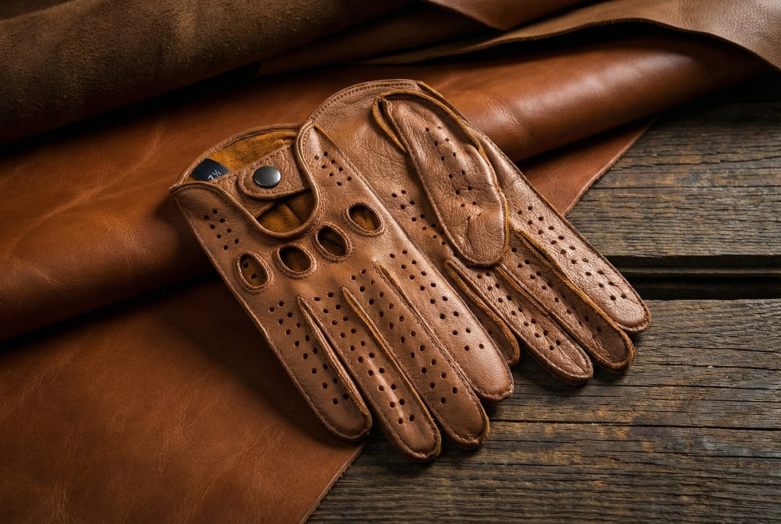 Men’s Driving Leather Gloves – Camel Brown, Handmade Deerskin