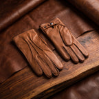 Women’s Camel Deerskin Winter Gloves with Strap Closure and Cashmere Lining