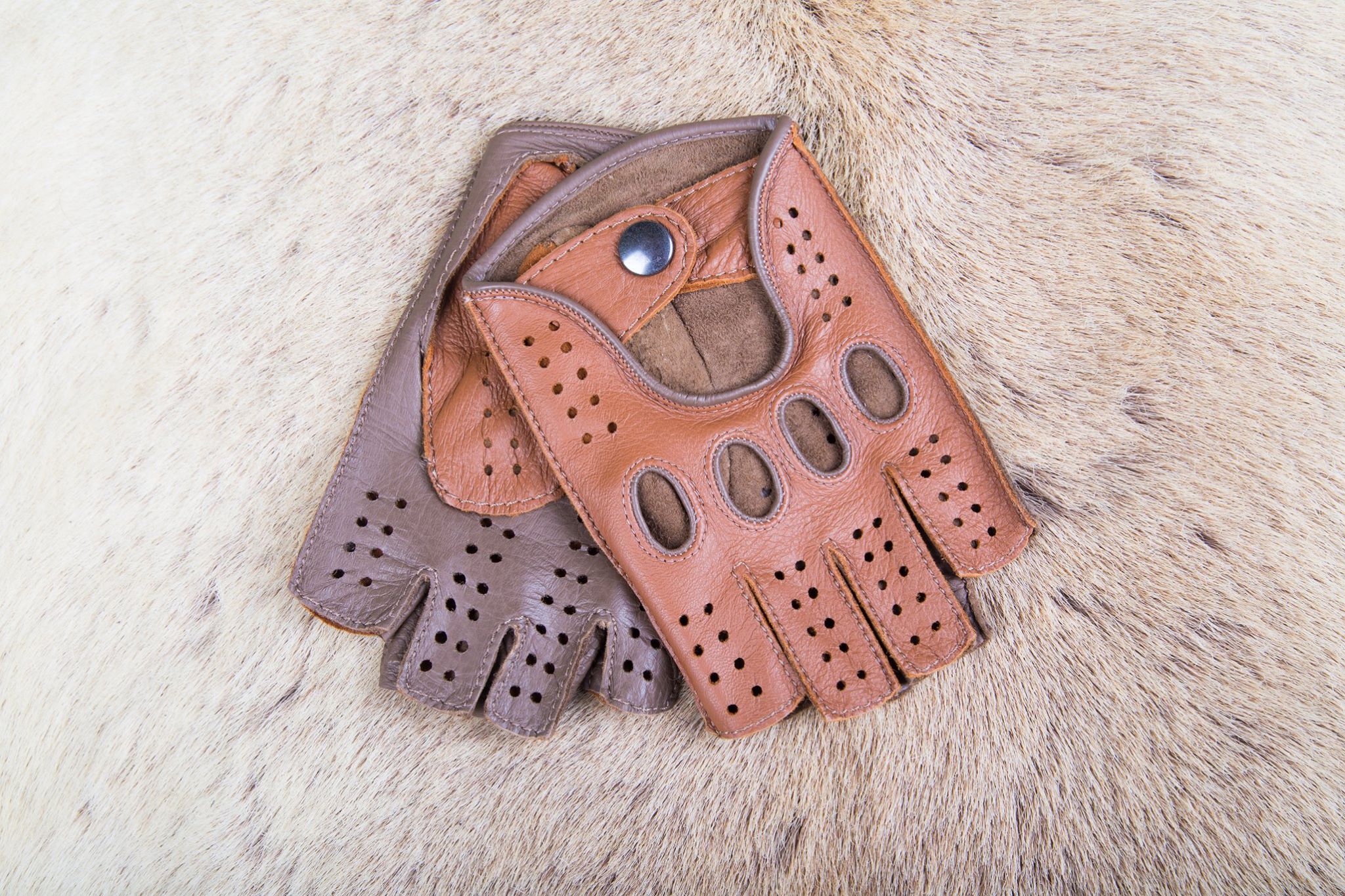 Men's Fingerless Leather Gloves Camel Taupe Deerskin