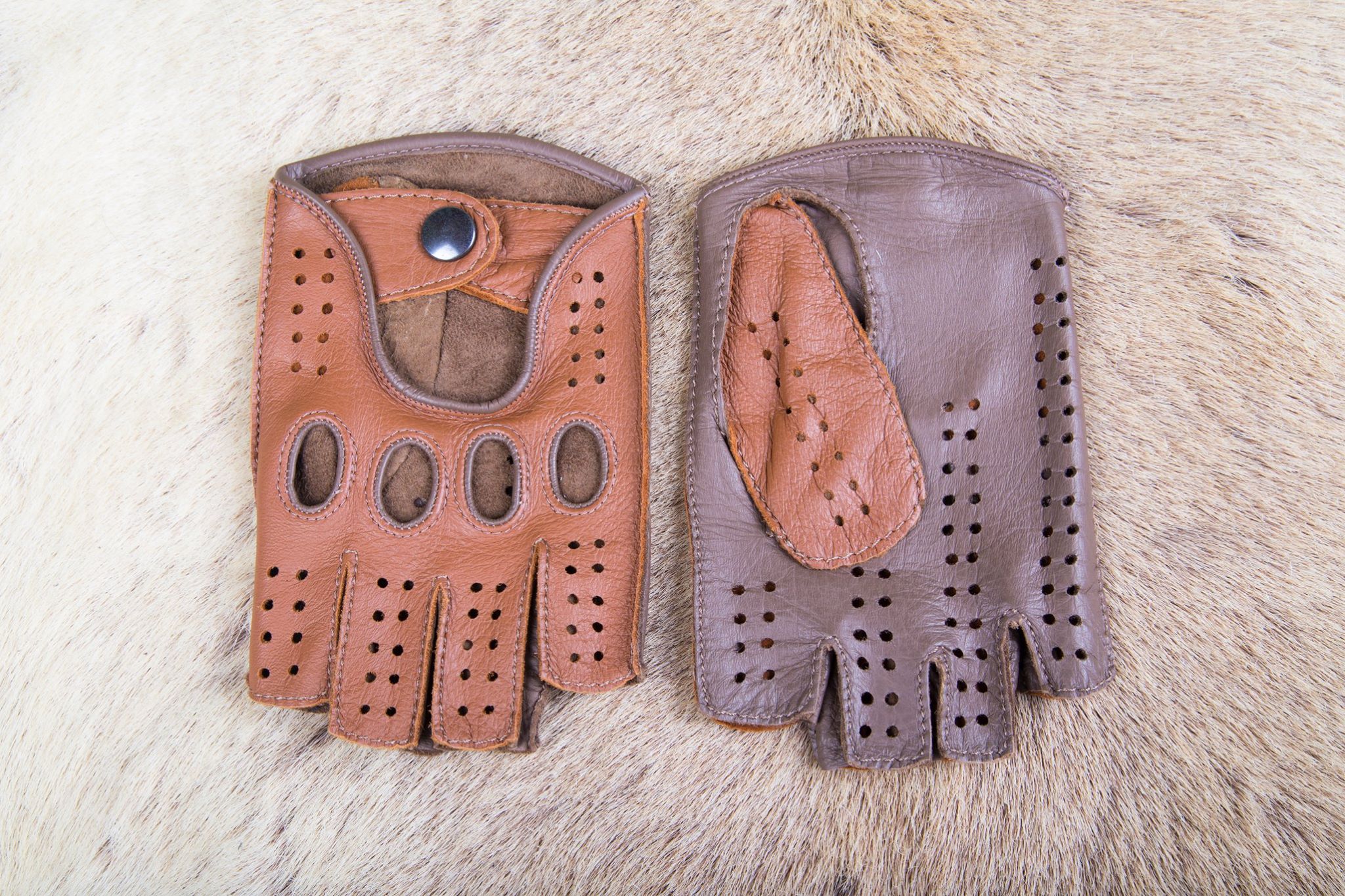 Men's Fingerless Leather Gloves Camel Taupe Deerskin
