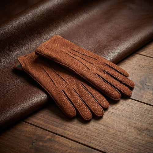 Men's Capybara Leather Gloves – Cashmere Lined with Side Vent Opening Cognac
