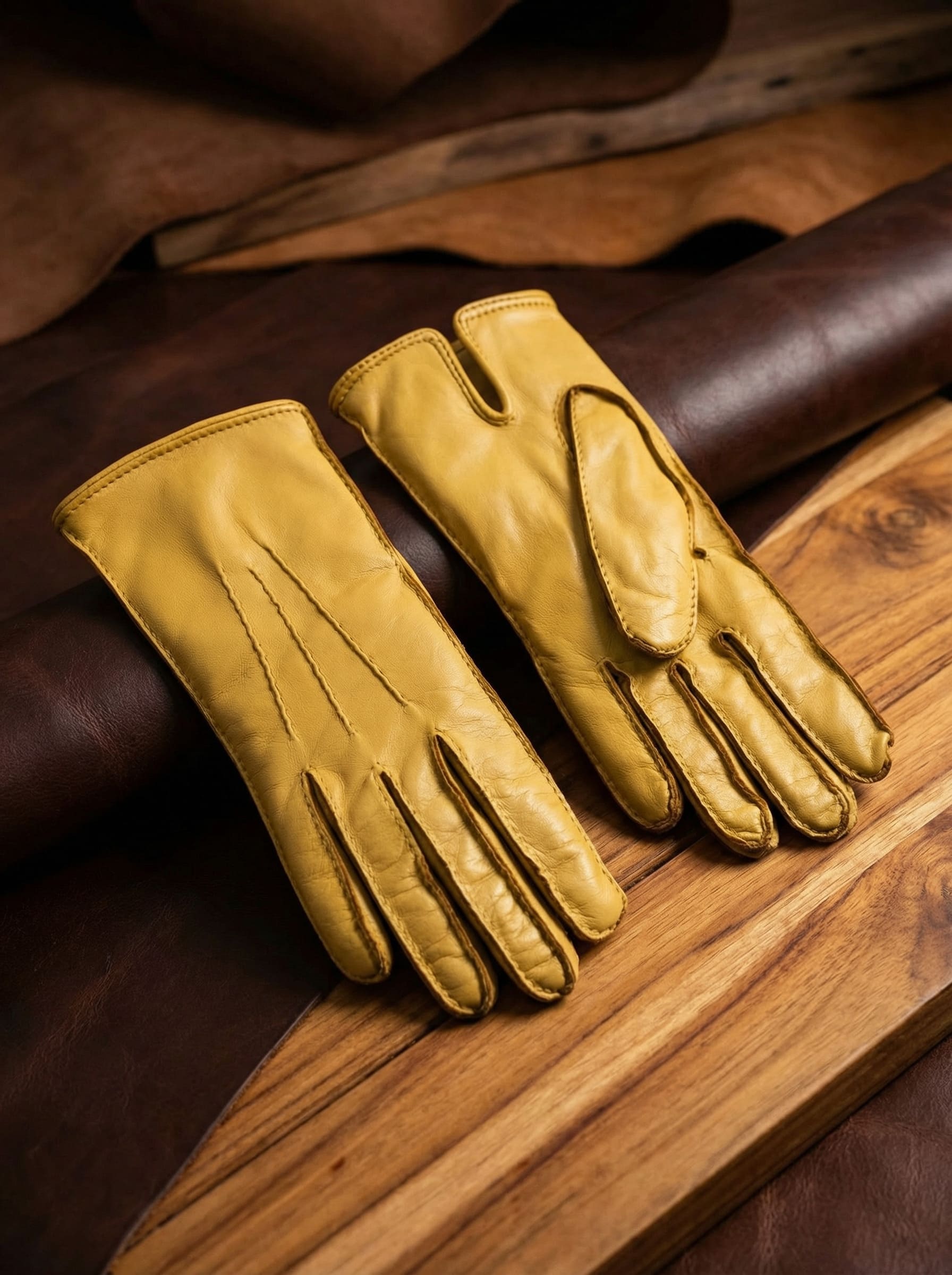 Women’s Yellow Nappa Winter Gloves – Cashmere Lined