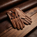 Men’s Lambskin Driving Gloves – Cognac, Hand-Sewn Inside, Premium Leather