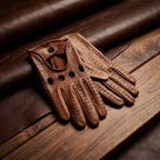 Men’s Lambskin Driving Gloves – Cognac, Hand-Sewn Inside, Premium Leather