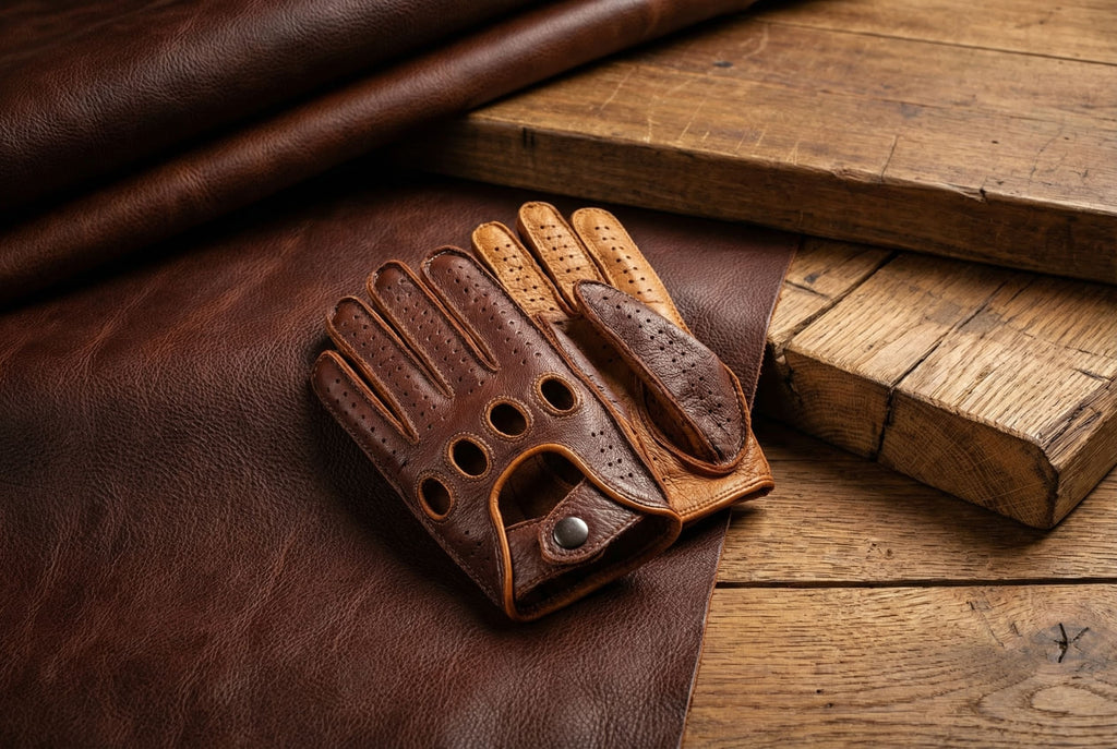 Men’s Deerskin Leather Driving Gloves - Cognac & Tan