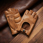 Women's Fingerless Leather Gloves Nappa Leather Cork Color Palm Padded