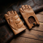 Women's Fingerless Leather Gloves Nappa Leather Cork Color Palm Padded