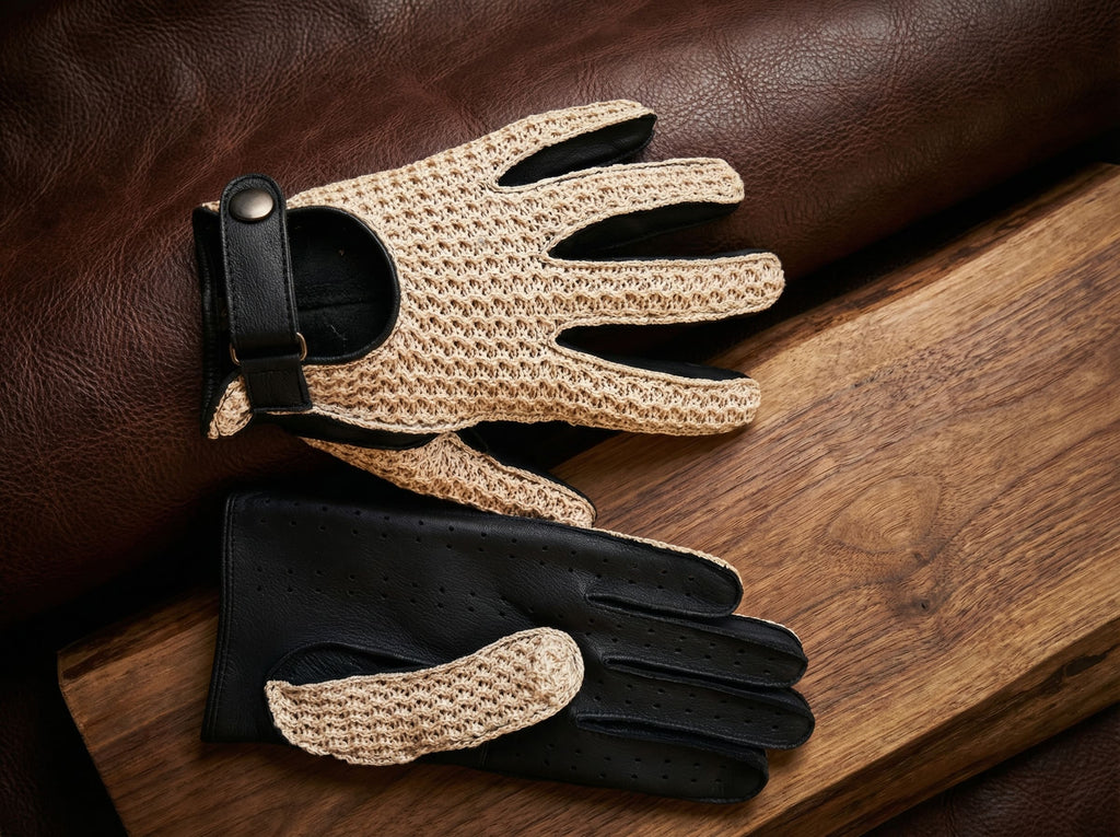 Men's Crochet Driving Gloves Deerskin – Black