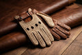 Herren Crochet-Fahrhandschuhe – Camel Braun, Hirschleder, Handgefertigt