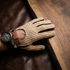 Herren Cabrio-Crochet-Fahrhandschuhe – Camel Braun, Hirschleder, Handgefertigt