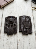 Men’s Fingerless Driving Gloves – Dark Brown Deerskin Leather, Handmade