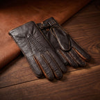 Men's deerskin winter leather gloves dark brown cork