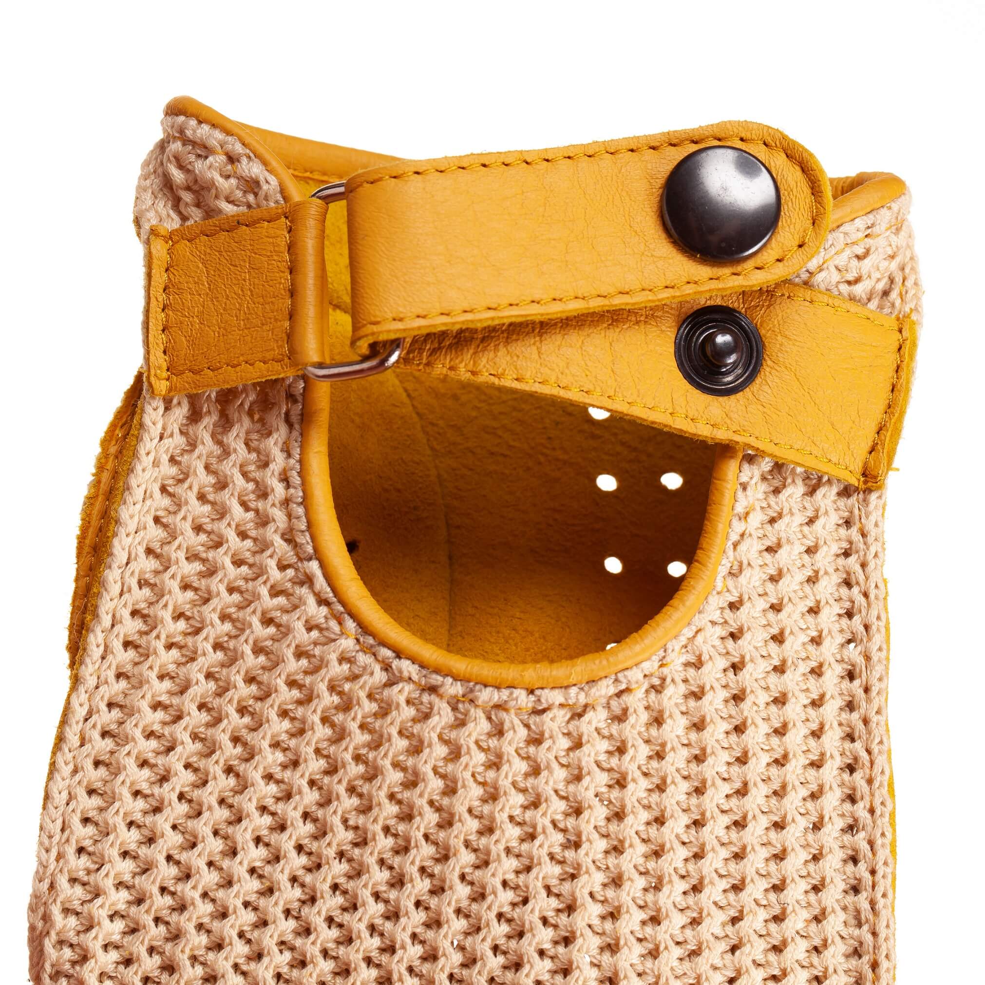 Men’s Crochet Driving Gloves – Yellow Deerskin, Handmade