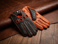 Men’s Deerskin Leather Driving Gloves – Orange & Black, Handmade